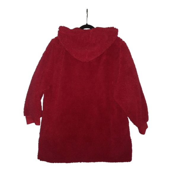 New Soft Red Long Sleeve Sherpa Hoodie Pullover w/Pockets Size L-XL - Picture 2 of 4